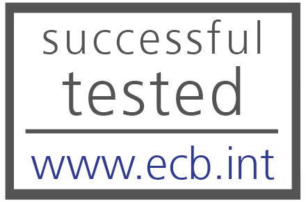 Ein Rahmen mit der Inschrift: successful tested www.ecb.int