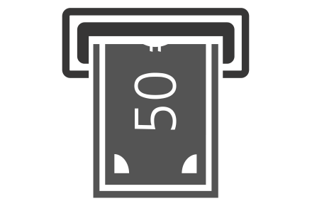 Symbol für einen 50 Euro Schein, der in einen Schlitz gezogen wird