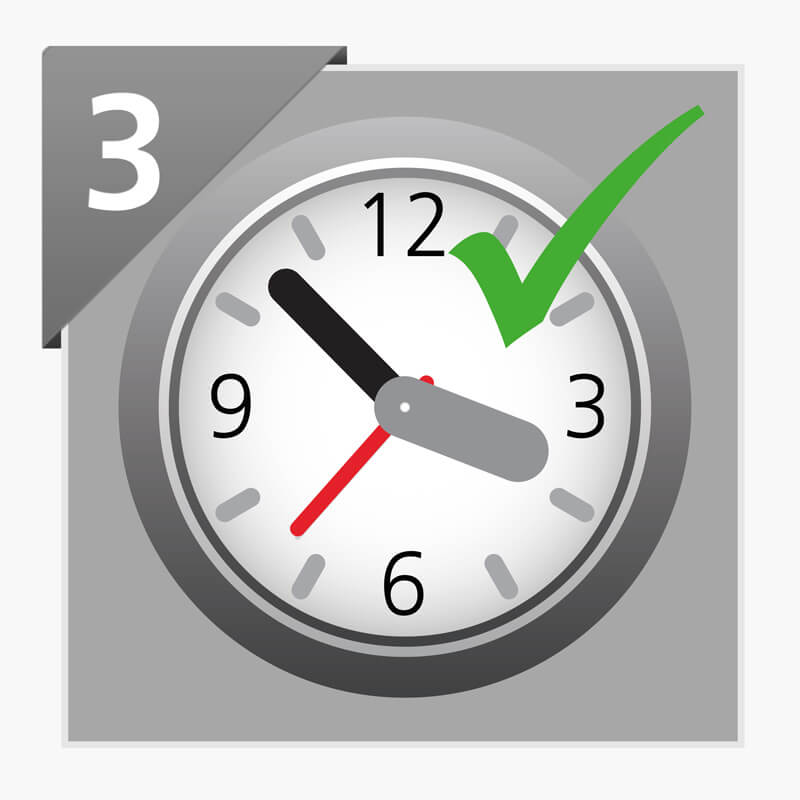 Bild zu Schritt 3 symbolisiert die Wartezeit durch eine Uhr mit einem grünen Häckchen